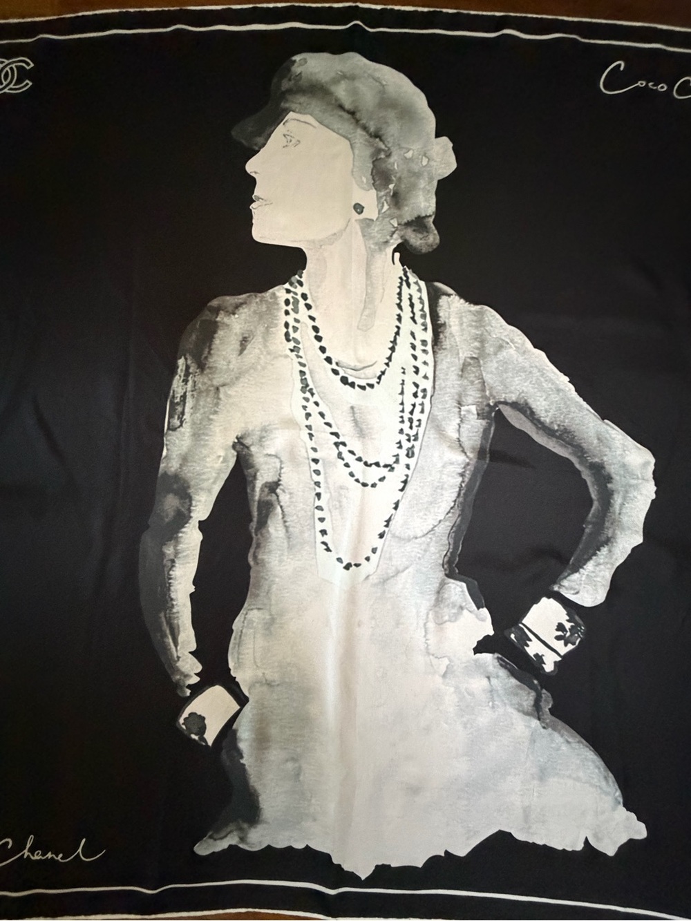 Chanel Mademoiselle Coco print Portrait Silk Scarf. - Picture 7 of 16